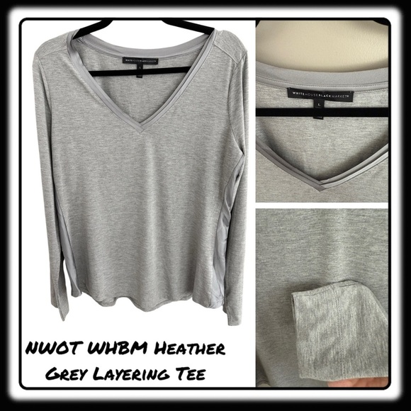 NWOT WHBM Grey Heather long sleeves V-Neck Layering Tee L Dolphin Hem - Picture 1 of 7